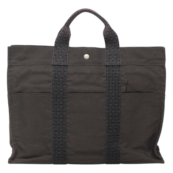 HERMES Her Line MM Hand Bag Canvas Gray Silver Auth th5896