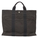 HERMES Her Line MM Hand Bag Canvas Gray Silver Auth th5896-2