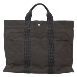 HERMES Her Line MM Hand Bag Canvas Gray Silver Auth th5896 - 0