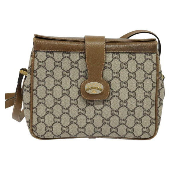 GUCCI GG Plus Supreme Shoulder Bag PVC Leather Beige Gold Auth th5900