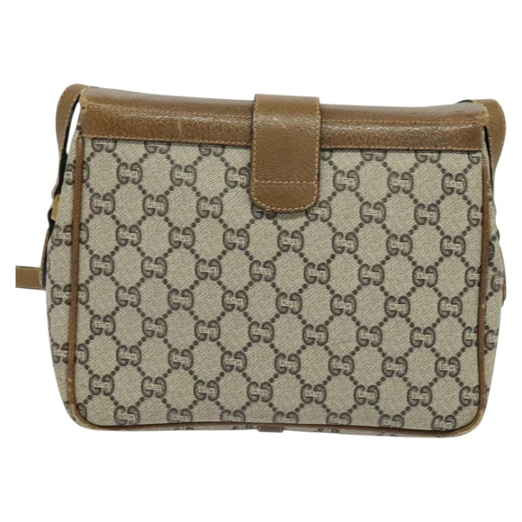 GUCCI GG Plus Supreme Shoulder Bag PVC Leather Beige Gold Auth th5900