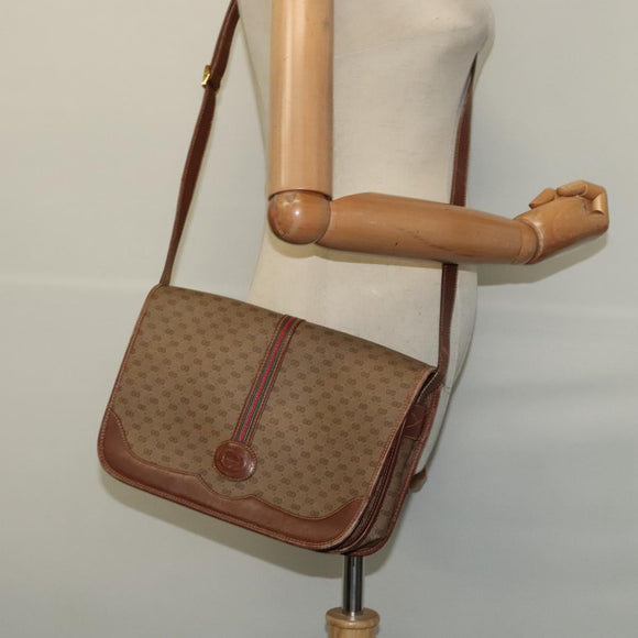 GUCCI Micro GG Supreme Web Sherry Line Bag PVC Beige Gold Auth th5905