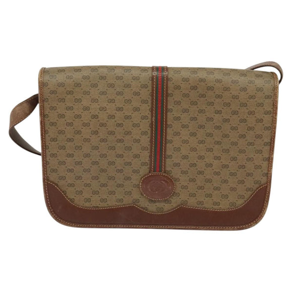 GUCCI Micro GG Supreme Web Sherry Line Bag PVC Beige Gold Auth th5905