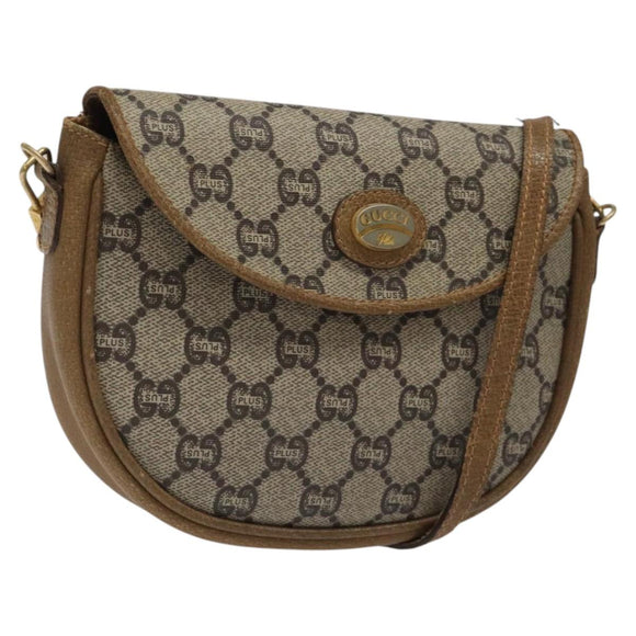GUCCI GG Plus Supreme Shoulder Bag PVC Leather Beige Gold Auth th5906