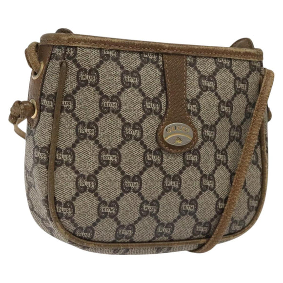 GUCCI GG Plus Supreme Shoulder Bag PVC Leather Beige Gold Auth th5907