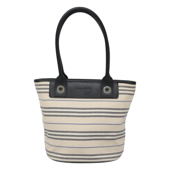 BURBERRY Hand Bag Canvas Beige Silver Auth th5915