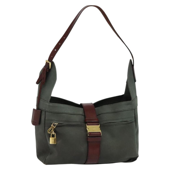 LOEWE Shoulder Bag Canvas Gray Gold Auth th5947