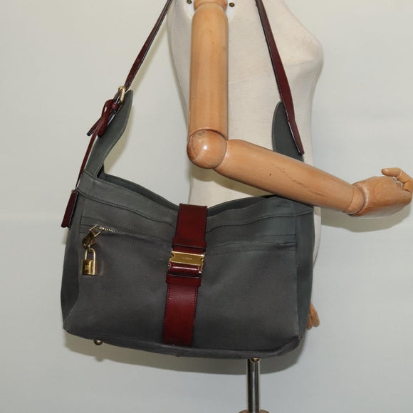 LOEWE Shoulder Bag Canvas Gray Gold Auth th5947