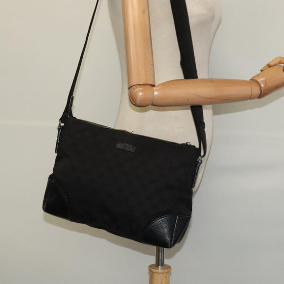 GUCCI GG Canvas Shoulder Bag Black Silver 114273 Auth th5949