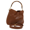 GUCCI Bamboo Hand Bag Leather 2way Brown Gold 001 3444 1638 Auth th5971-1