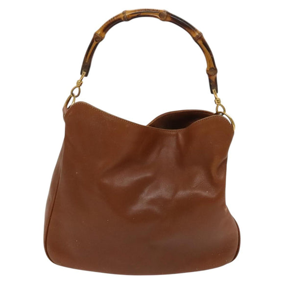 GUCCI Bamboo Hand Bag Leather 2way Brown Gold 001 3444 1638 Auth th5971