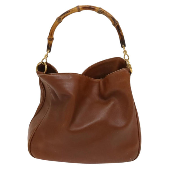 GUCCI Bamboo Hand Bag Leather 2way Brown Gold 001 3444 1638 Auth th5971