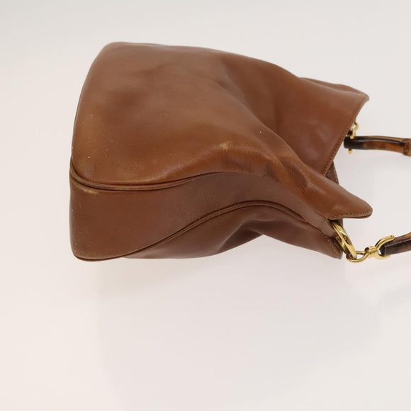GUCCI Bamboo Hand Bag Leather 2way Brown Gold 001 3444 1638 Auth th5971