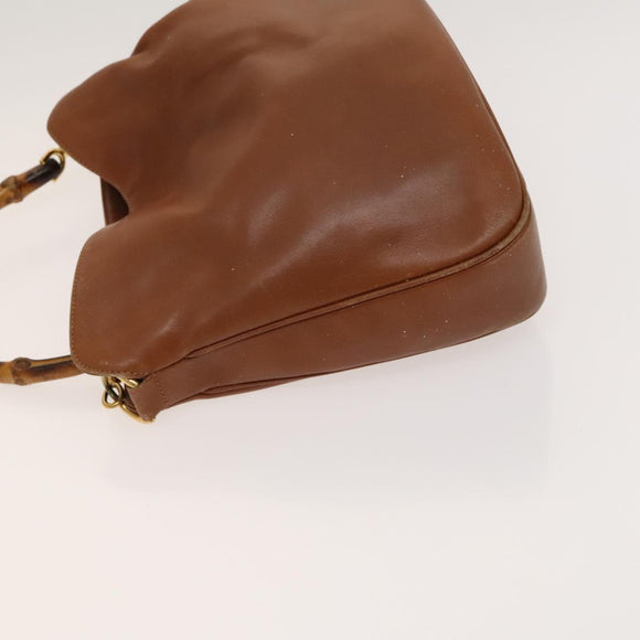 GUCCI Bamboo Hand Bag Leather 2way Brown Gold 001 3444 1638 Auth th5971
