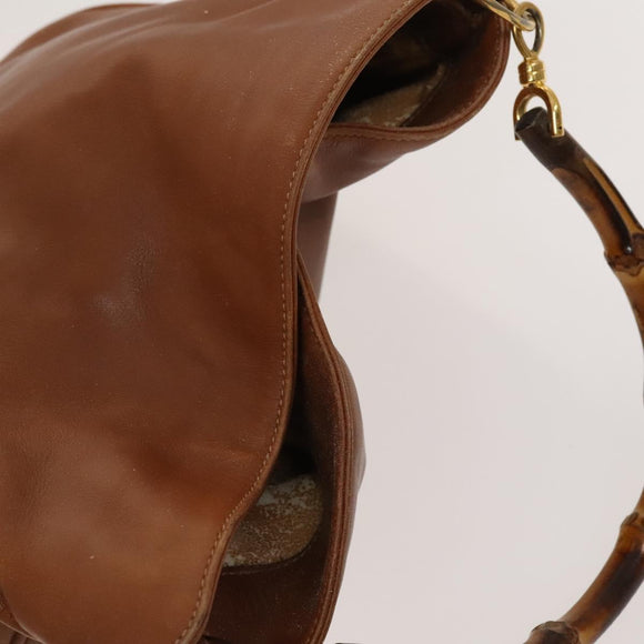 GUCCI Bamboo Hand Bag Leather 2way Brown Gold 001 3444 1638 Auth th5971