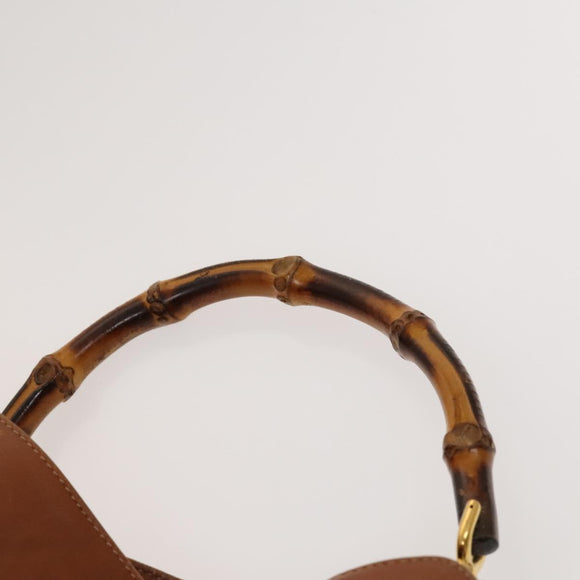 GUCCI Bamboo Hand Bag Leather 2way Brown Gold 001 3444 1638 Auth th5971