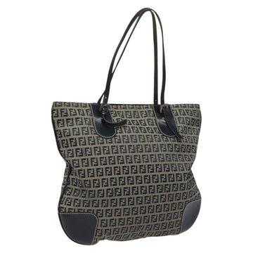 FENDI Zucchino Canvas Hand Bag Navy Silver Auth th6019