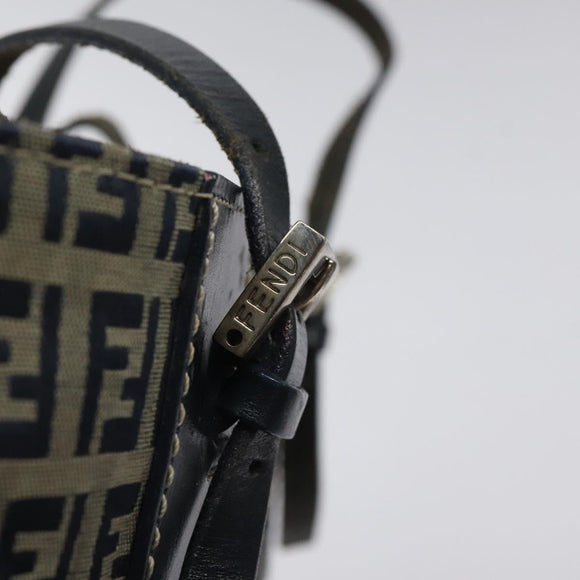 FENDI Zucchino Canvas Hand Bag Navy Silver Auth th6019