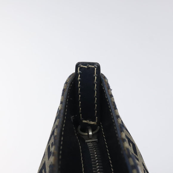 FENDI Zucchino Canvas Hand Bag Navy Silver Auth th6019