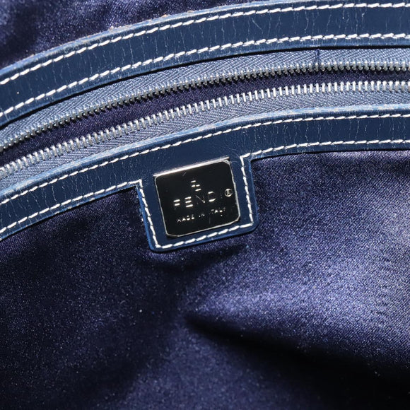 FENDI Zucchino Canvas Hand Bag Navy Silver Auth th6019