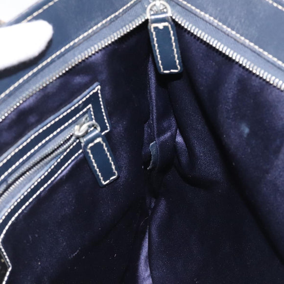 FENDI Zucchino Canvas Hand Bag Navy Silver Auth th6019