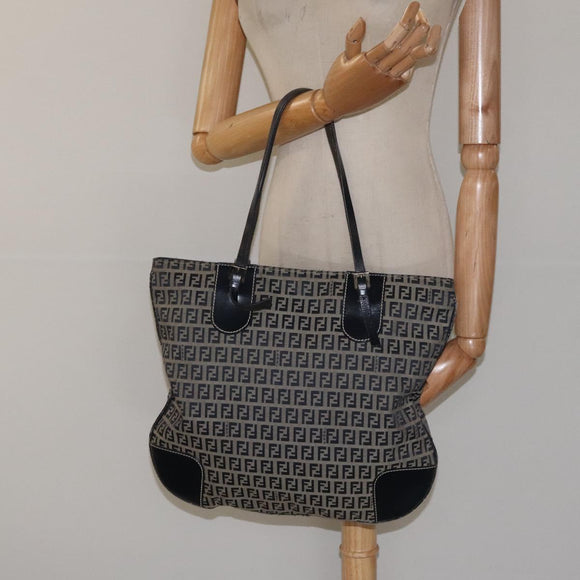 FENDI Zucchino Canvas Hand Bag Navy Silver Auth th6019