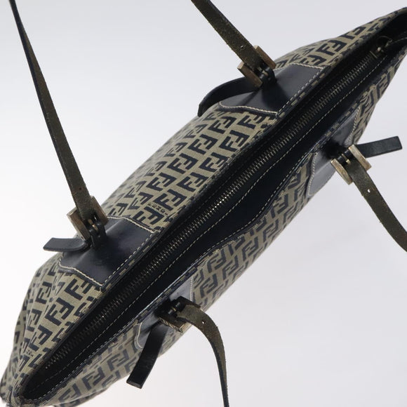 FENDI Zucchino Canvas Hand Bag Navy Silver Auth th6019