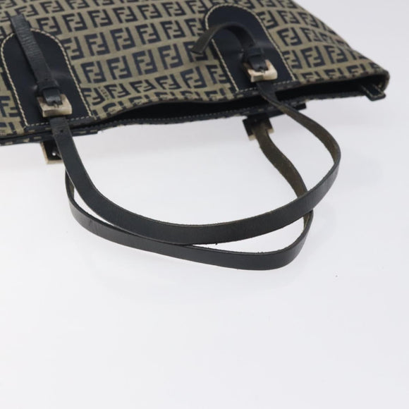 FENDI Zucchino Canvas Hand Bag Navy Silver Auth th6019