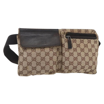 GUCCI GG Canvas Waist bag Beige Silver 28566 Auth th6023