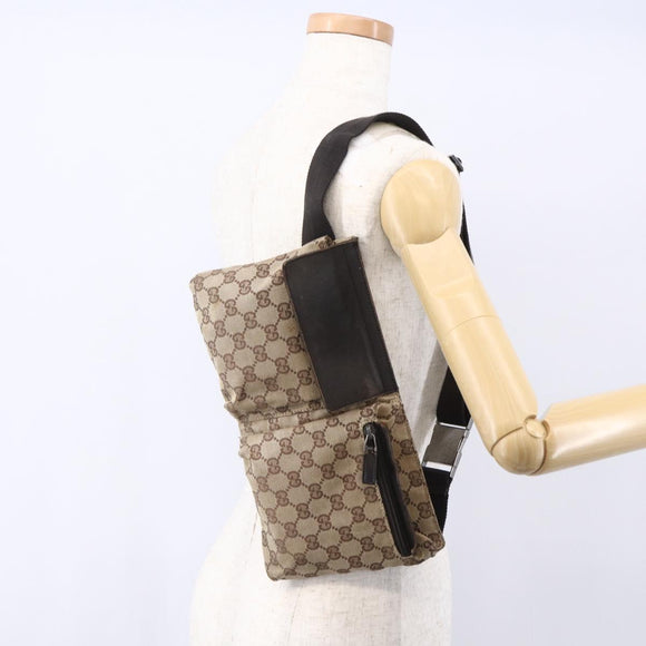 GUCCI GG Canvas Waist bag Beige Silver 28566 Auth th6023