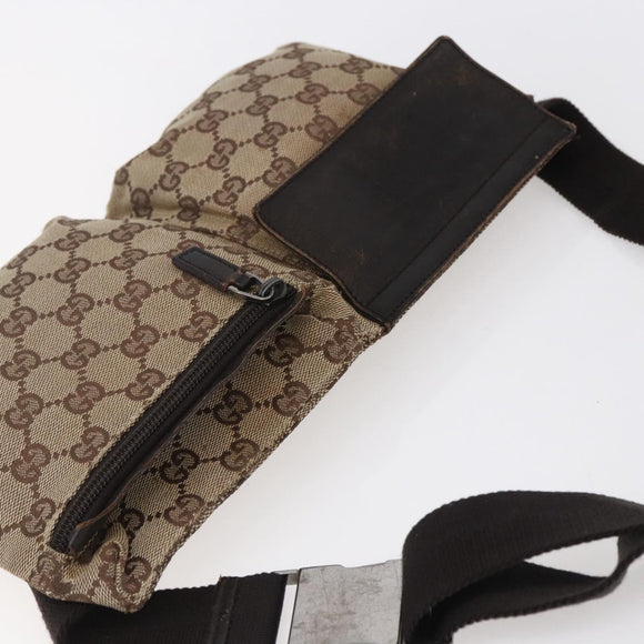 GUCCI GG Canvas Waist bag Beige Silver 28566 Auth th6023