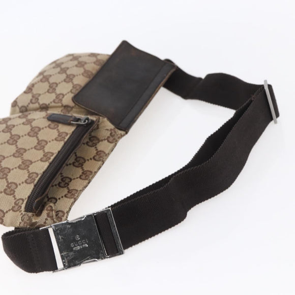 GUCCI GG Canvas Waist bag Beige Silver 28566 Auth th6023