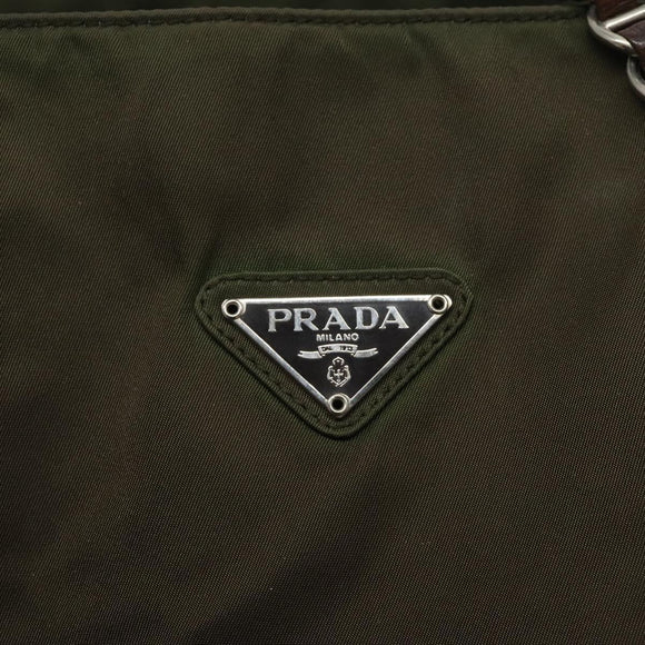PRADA Chain Shoulder Bag Nylon Khaki Auth th6024