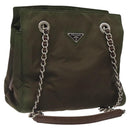 PRADA Chain Shoulder Bag Nylon Khaki Auth th6024-1