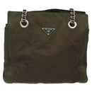 PRADA Chain Shoulder Bag Nylon Khaki Auth th6024-13
