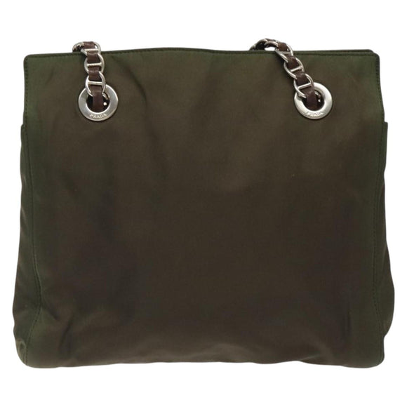 PRADA Chain Shoulder Bag Nylon Khaki Auth th6024