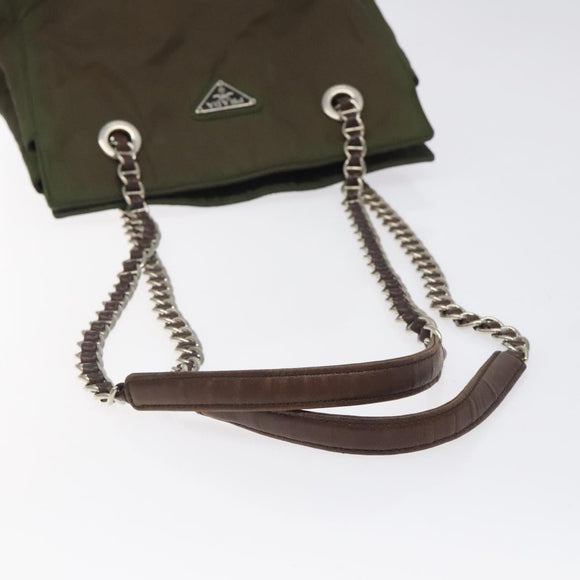 PRADA Chain Shoulder Bag Nylon Khaki Auth th6024