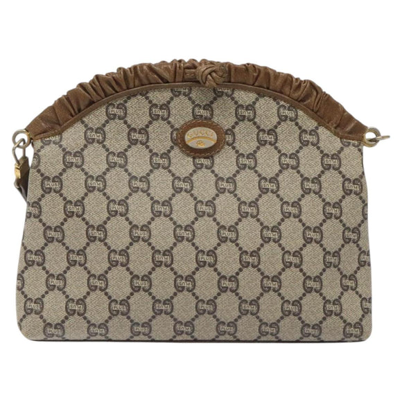 GUCCI GG Plus Supreme Shoulder Bag PVC Beige Gold Auth th6028
