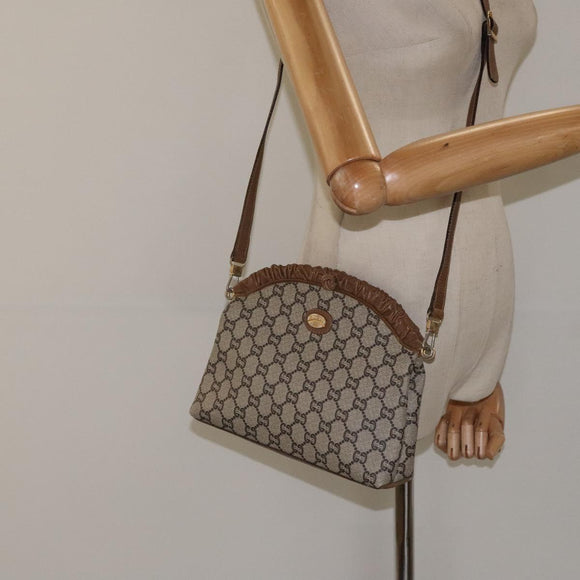 GUCCI GG Plus Supreme Shoulder Bag PVC Beige Gold Auth th6028