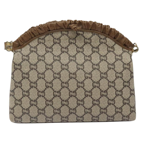 GUCCI GG Plus Supreme Shoulder Bag PVC Beige Gold Auth th6028