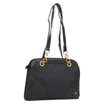 BALLY Quilted Shoulder Bag Leather Navy Gold Auth th6030