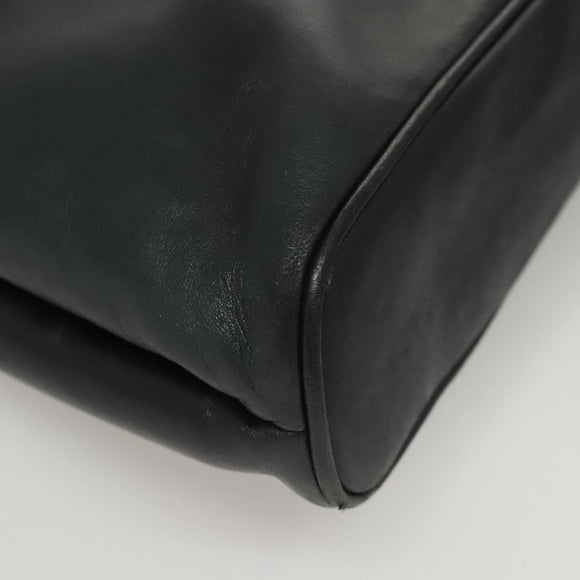 BALLY Quilted Shoulder Bag Leather Navy Gold Auth th6030