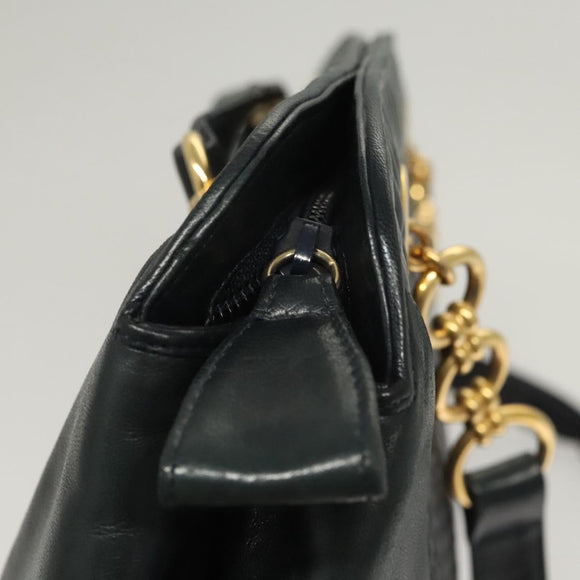 BALLY Quilted Shoulder Bag Leather Navy Gold Auth th6030