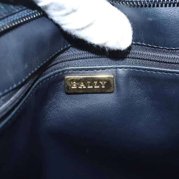 BALLY Quilted Shoulder Bag Leather Navy Gold Auth th6030
