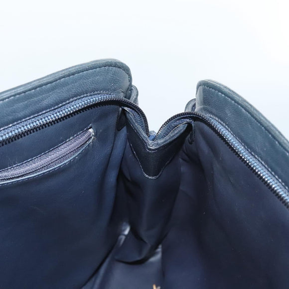 BALLY Quilted Shoulder Bag Leather Navy Gold Auth th6030