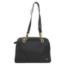 BALLY Quilted Shoulder Bag Leather Navy Gold Auth th6030-2