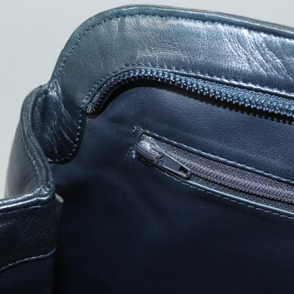 BALLY Quilted Shoulder Bag Leather Navy Gold Auth th6030