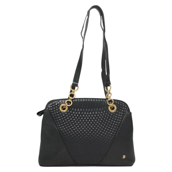 BALLY Quilted Shoulder Bag Leather Navy Gold Auth th6030