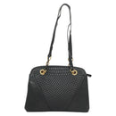 BALLY Quilted Shoulder Bag Leather Navy Gold Auth th6030-2