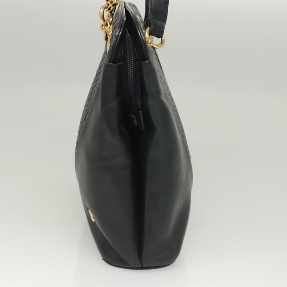 BALLY Quilted Shoulder Bag Leather Navy Gold Auth th6030